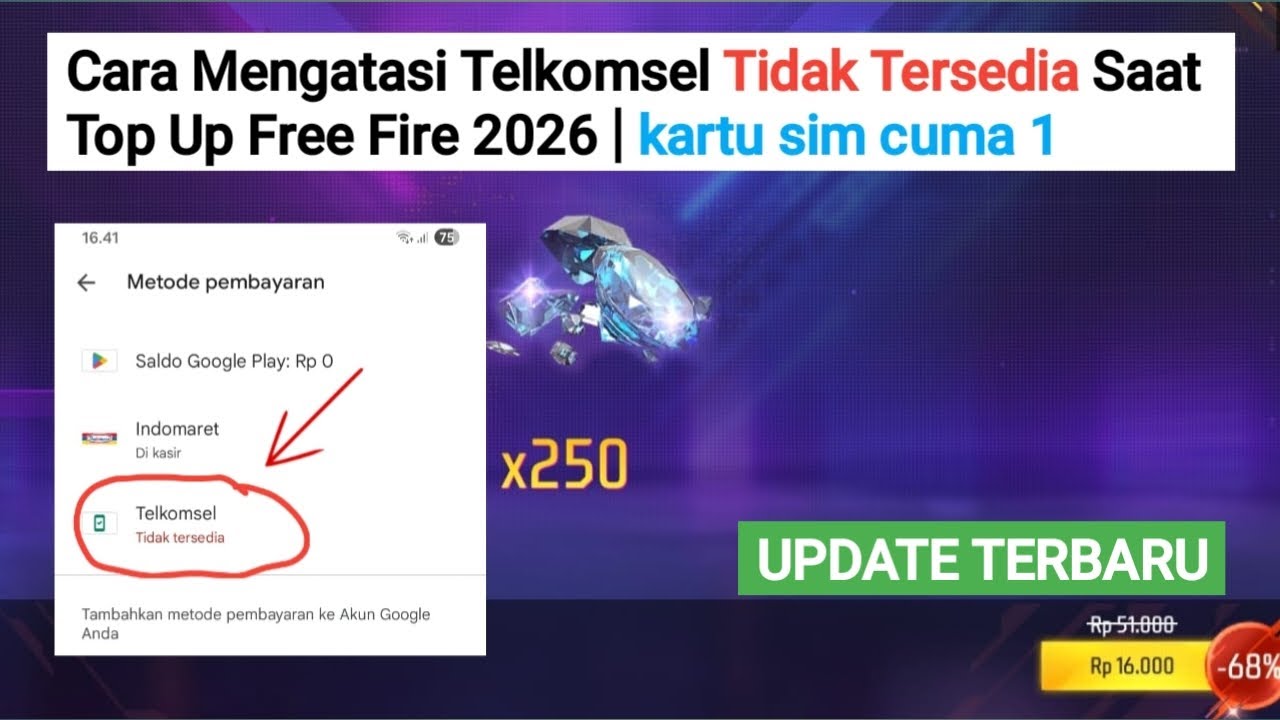 Cara Mengatasi Telkomsel Tidak Tersedia Saat Top Up Free Fire 2026 | kartu sim cuma 1