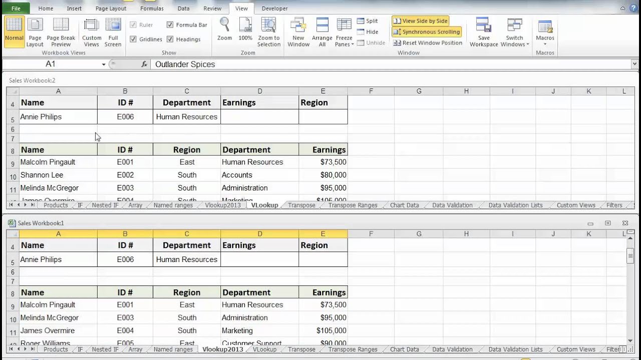 Excel   Viewing Spreadsheets Side by Side