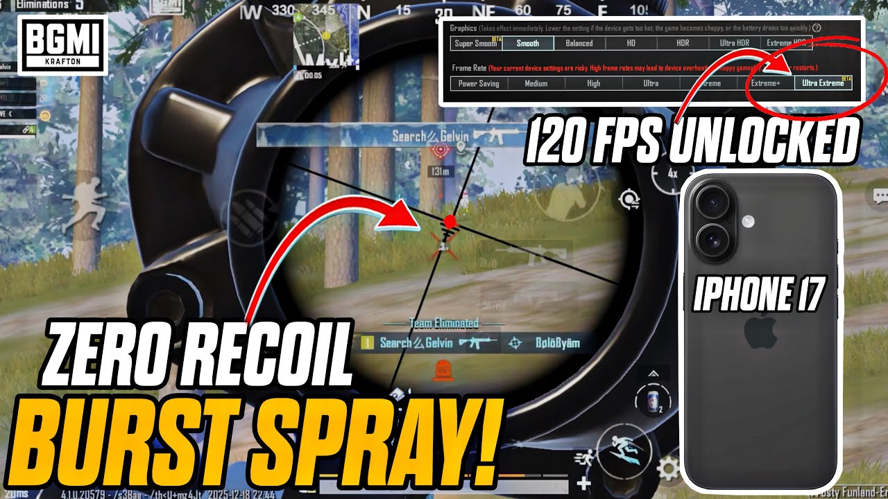 iPhone 17 + 120 FPS = God Level Burst Spray! 💀 BGMI 4.2 Best Sensitivity | GELVIN GAMING