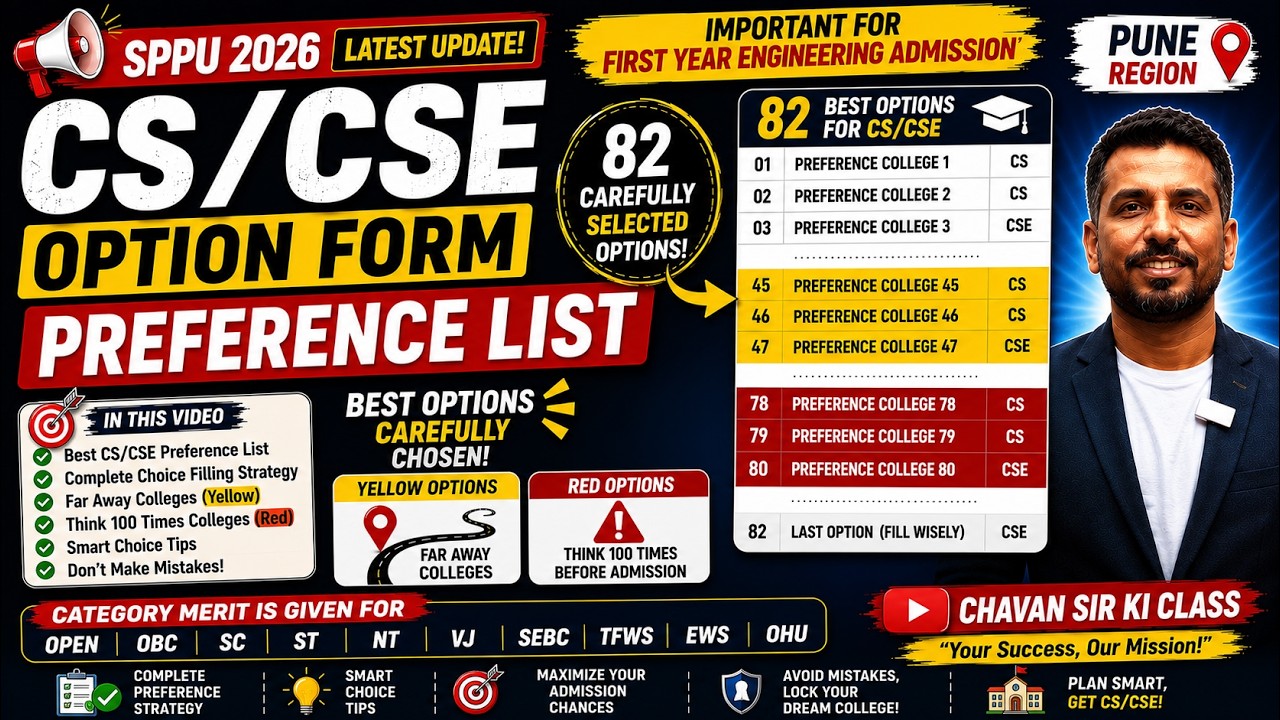 SPPU 2026 CS/CSE Option Form Preference List | 82 Choices | Pune Region | Engineering Admission 2026