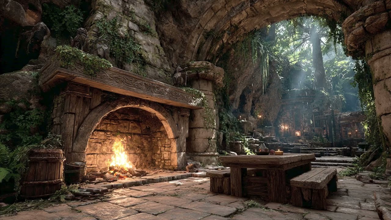 Rain and Thunder Inside a Secret Forest Cave | Dark Night Nature Sounds for Relaxing