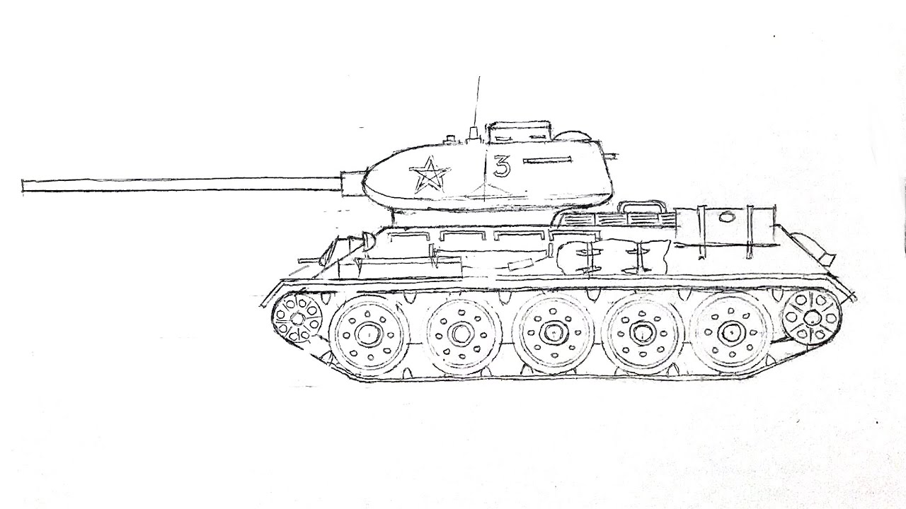 Как нарисовать танк Т-34-85 карандашом поэтапно | How to draw a tank T-34 with a pencil