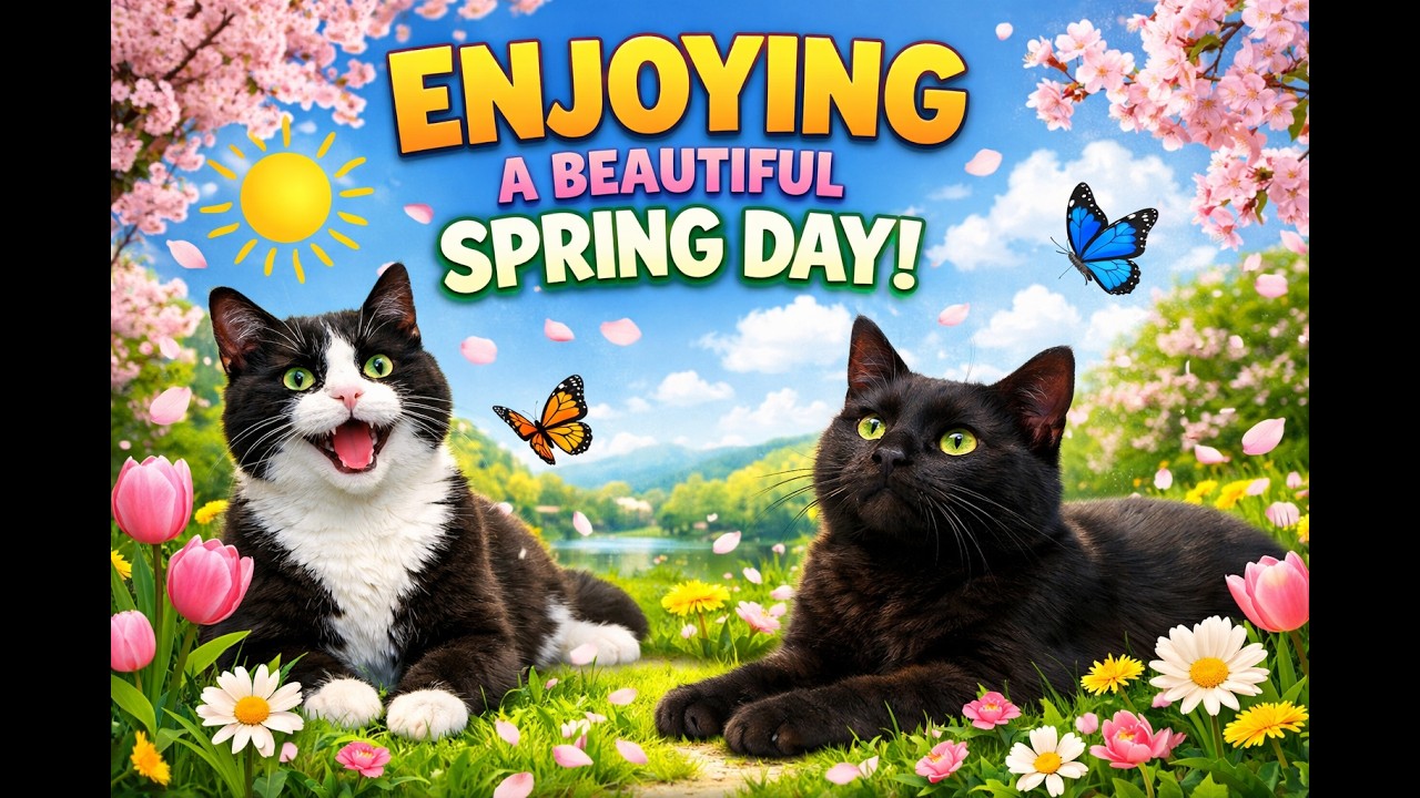 Sunny Spring Day with Happy Cats ☀️🐱 | Cute & Relaxing Cat Video. #catshorts #catlife #cats #pets