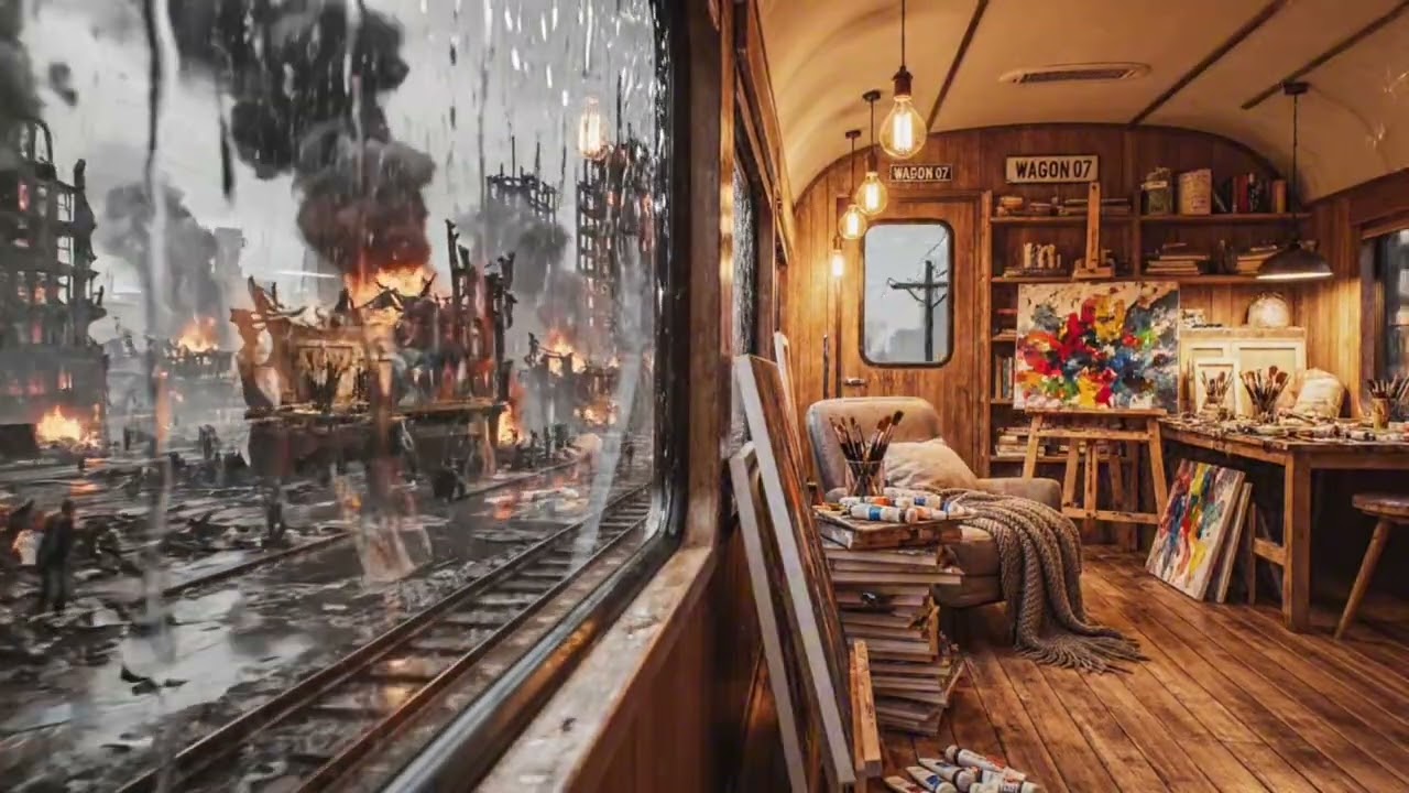 WAGON 07 — Cozy Art Studio Train | Rain Sounds for Sleep & Relax 🎨🚆