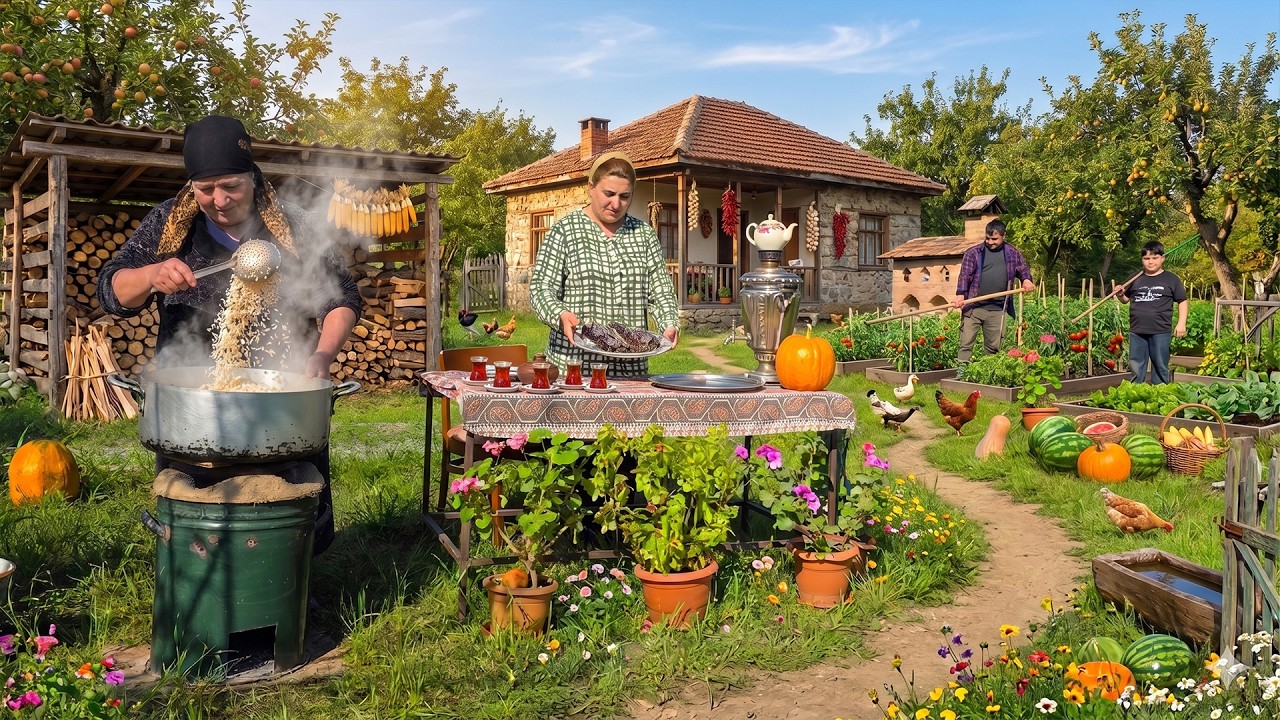 Giant Village Pilaf & Fresh Harvest! 🍉 Beautiful Autumn Day in the Garden