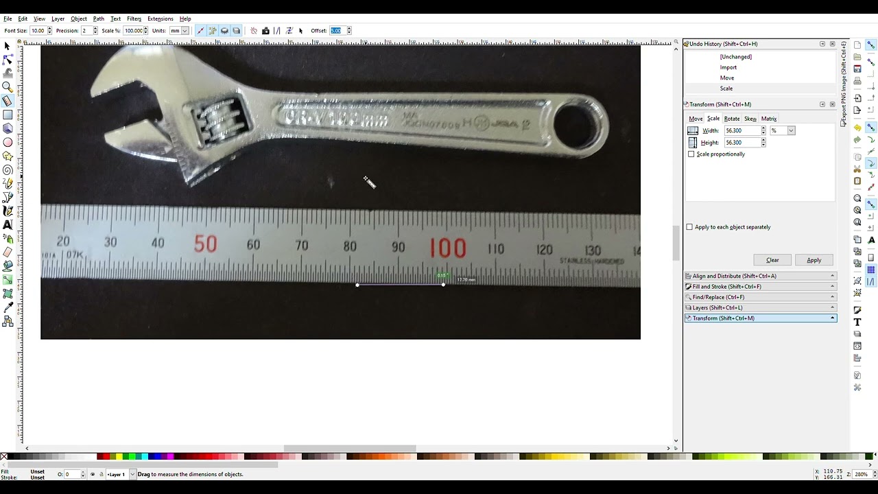 Measure and scale real world objects in Inkscape