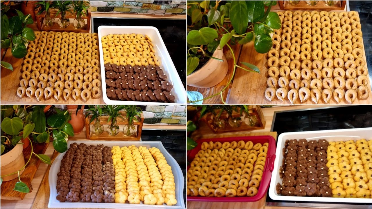 روايح العيد هلت😍نص كيلو طحين عملت كمية وفيرة من بيتفور المكبس بنكهتين جوز الهند ،وكاكاو وكعك المالح👌