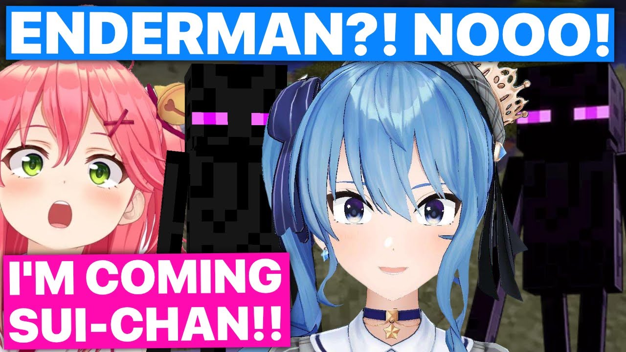 Miko Rushes To Save Suisei From Enderman (Feat. Fubuki, Okayu, Lui / Hololive) [Eng Subs]