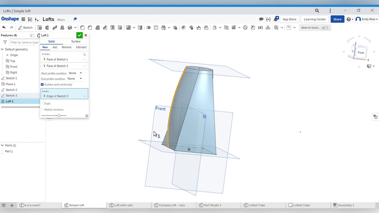 Onshape Lofts Tutorial 2