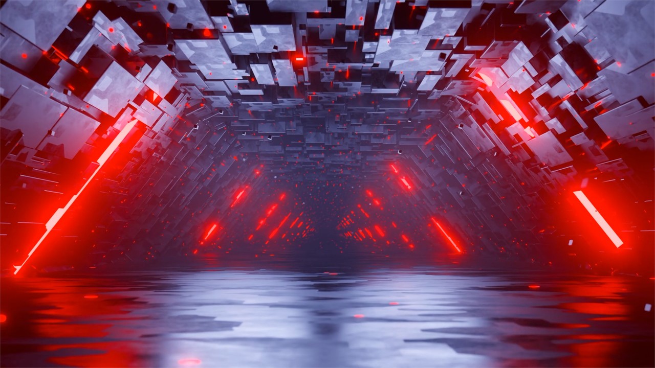 Red Cyber Industrial Tunnel VJ Loop 4K | Dark Sci-Fi LED Background