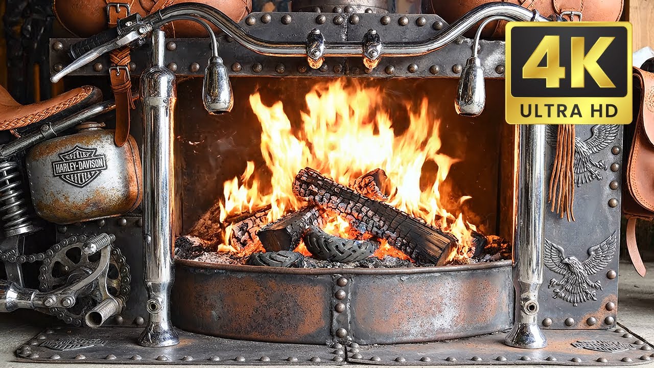 | 4K | The Ultimate Man Cave Fireplace | Harley-Davidson V-Twin Spirit | Raw Garage Sound | No Music