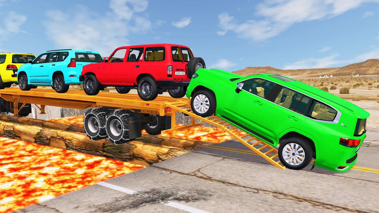 Toyota Cars vs Train | Truck Man Flatbed vs Train Beamng.drive 165