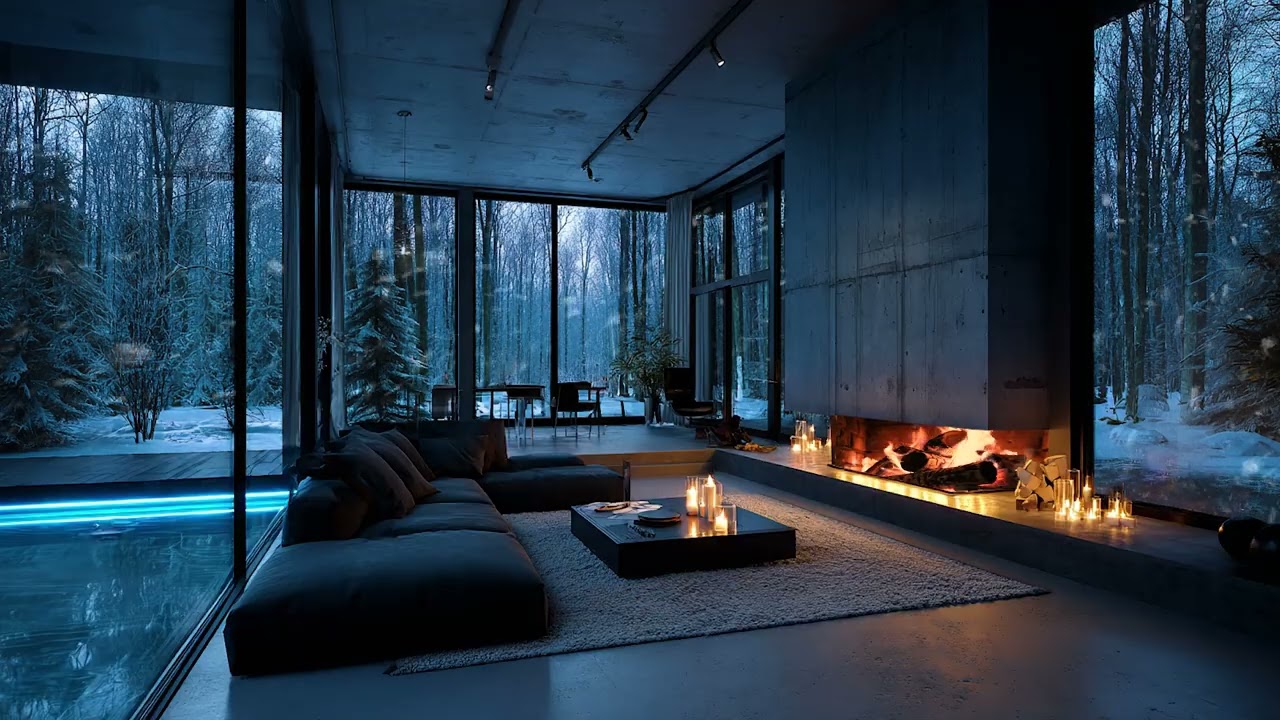 Cold Snow Wind Outside the Cabin | Warm Fireplace Crackling Sounds for Deep Sleep and Calm Nights