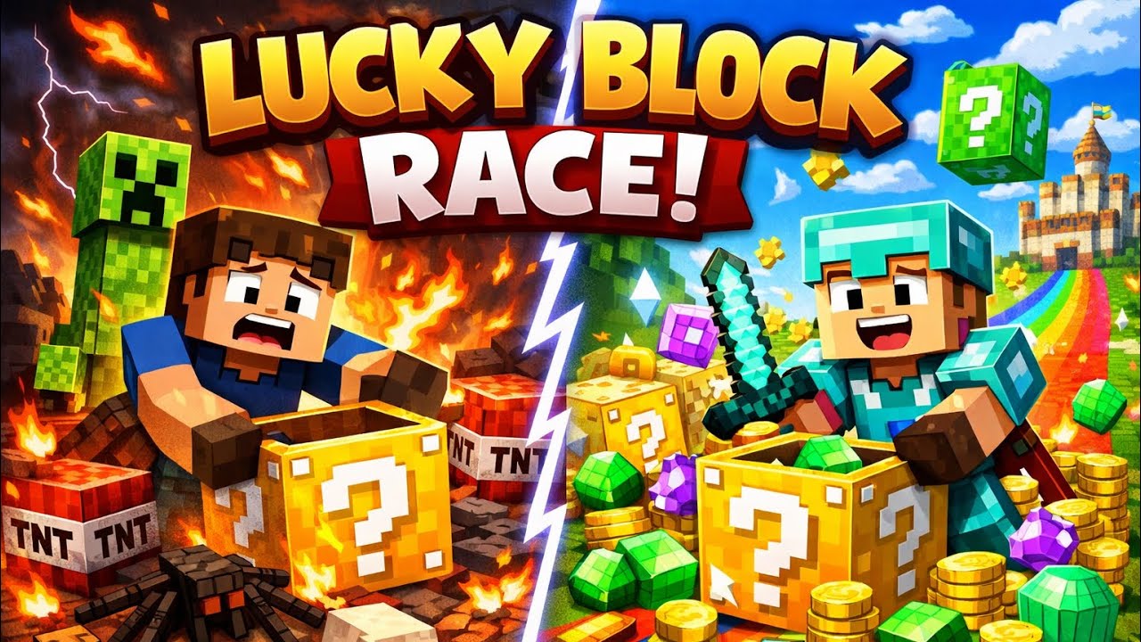Minecraft Lucky Block Race: God Loot vs. Trash Loot!