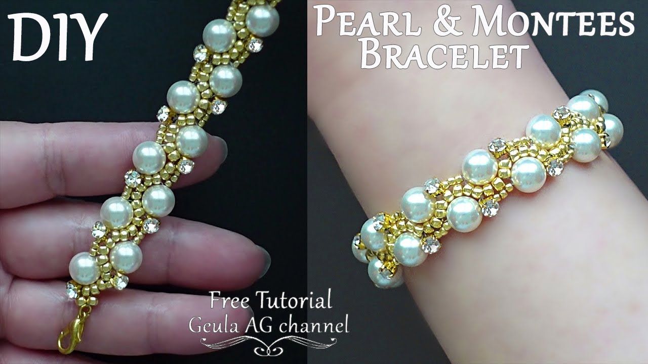 Pearl & Montees Bracelet DIY Beaded Bracelet Pearl Crystal Beads Jewelry Making Tutorial