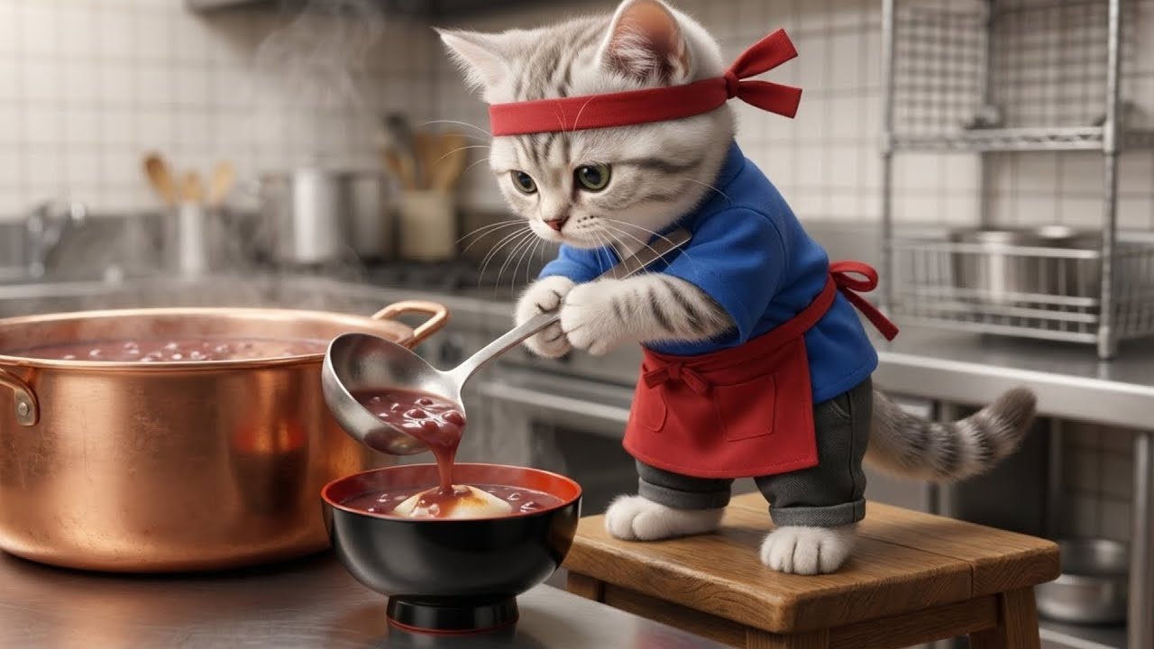 いらっしゃいませ!!おしるこ屋さんで看板猫に!!猫の一日に密着🐱🍡