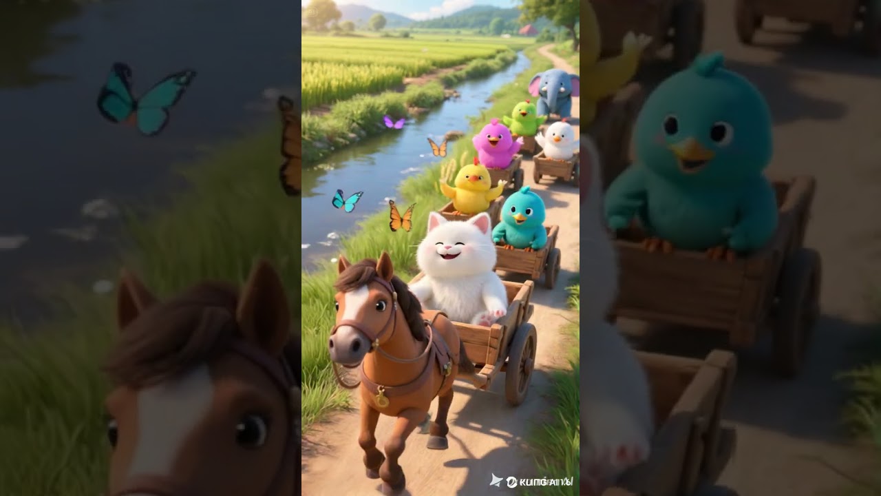 Fluffy Cat&rsquo;s Joy Ride with Chick Friends! 🐱🐥🐴✨ #shorts