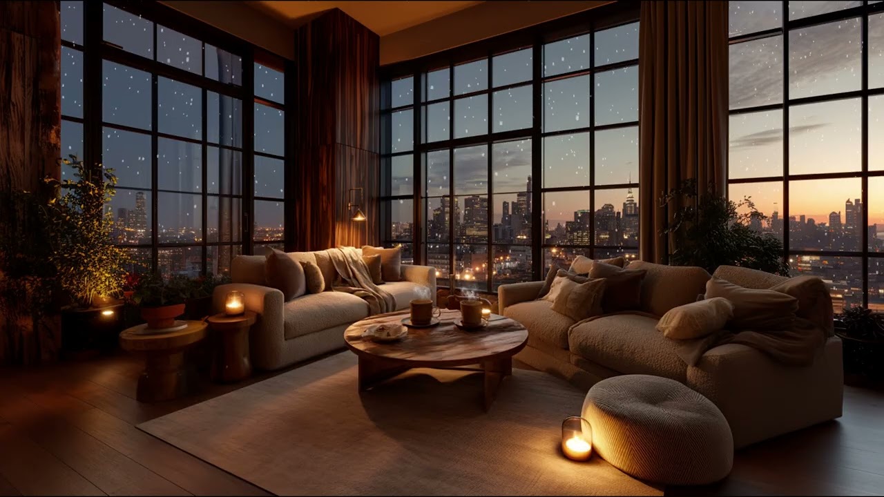 Relaxing Jazz for Sleep & Stress Relief 🌙 Luxury Penthouse Living Room | Cozy Night Ambience