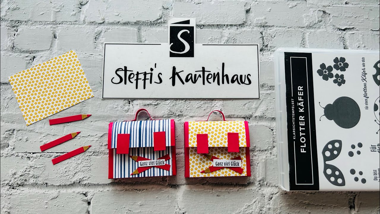 Mini Schulranzen Verpackung kleine quadratische Schokolade Stampin up Anleitung Einschulung Goodie