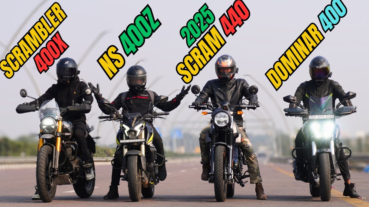 Pulsar NS400Z vs Scram 440 vs Dominar 400 vs Triumph scrambler 400X Drag Race