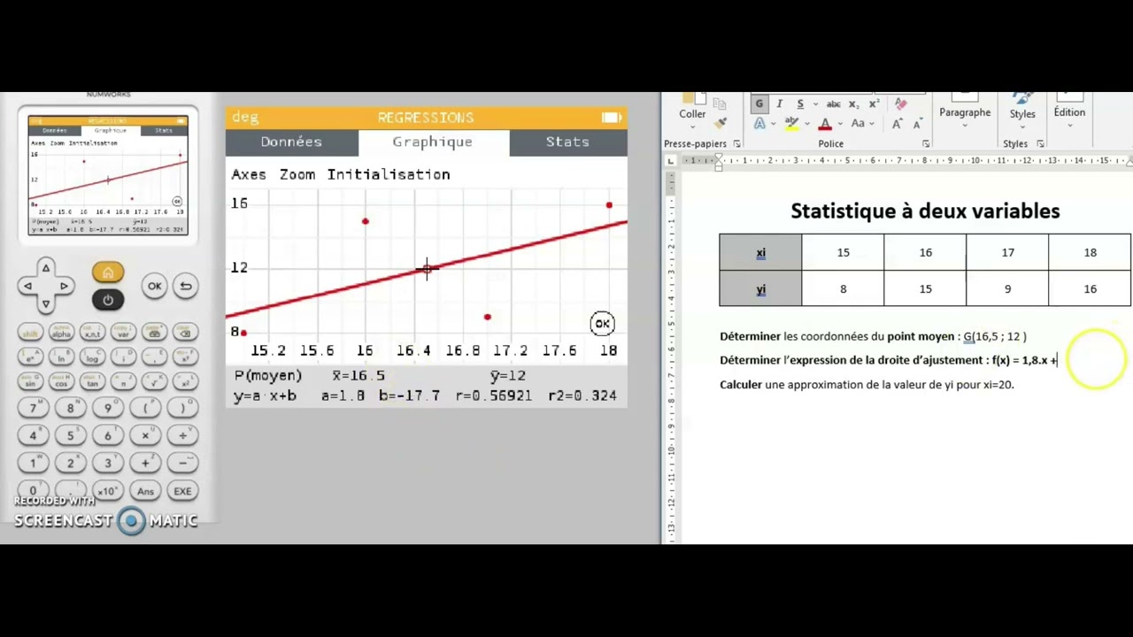 Tuto statistiques à deux variables avec Numworks