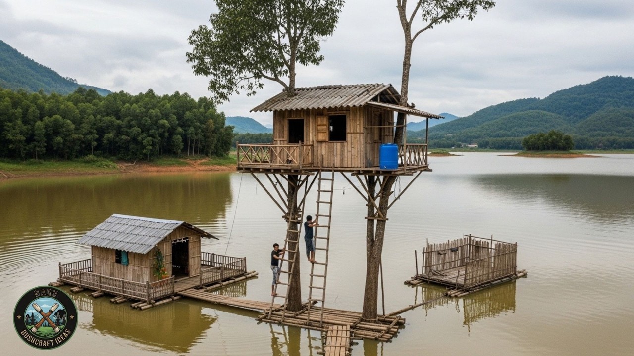 Crazy Floating Bamboo Shelter Challenge — One Mistake and It’s Over | Bushcratft skills