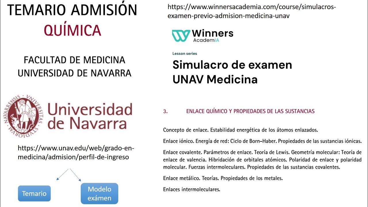 Simulacro de examen Facultad de Medicina UNAV (Enlace químico)
