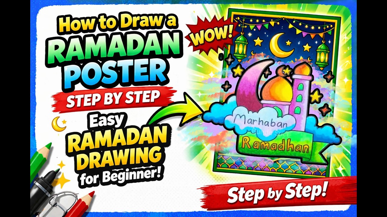 How to Draw a Ramadan Poster Step by Step | Easy Ramadan Drawing for beginner 
