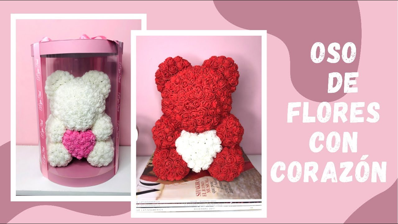 Oso con corazón 🐻 OSO mediano con FLORES Artíficiales de FOAMY 🌹 , rosas de FOMI