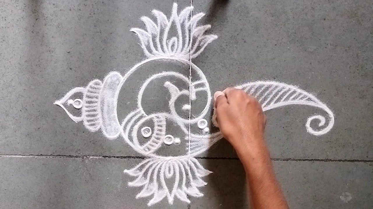 latest sangu kolam|easy shanku muggulu|peacock shanku kolam|shank rangoli designs