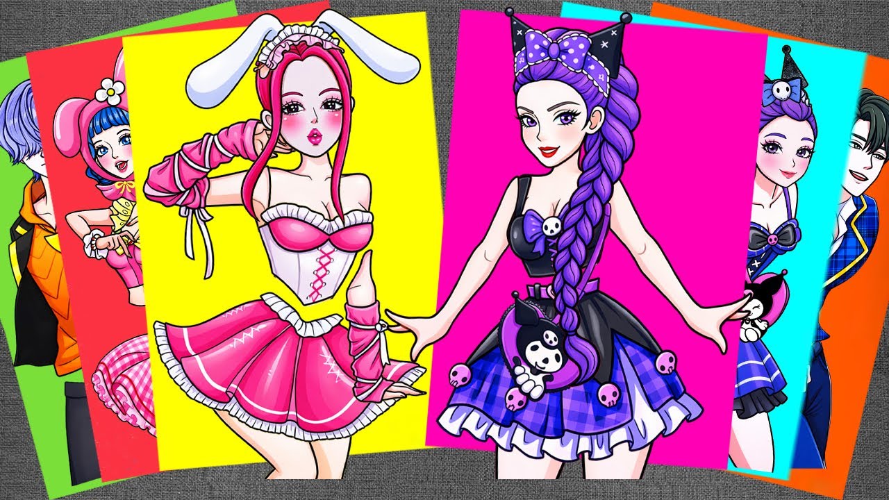 [💜Paper DIY💗] KPop Demon Hunters with Kuromi and Melody Outfit Makeover Stickers | Satisfying ASMR