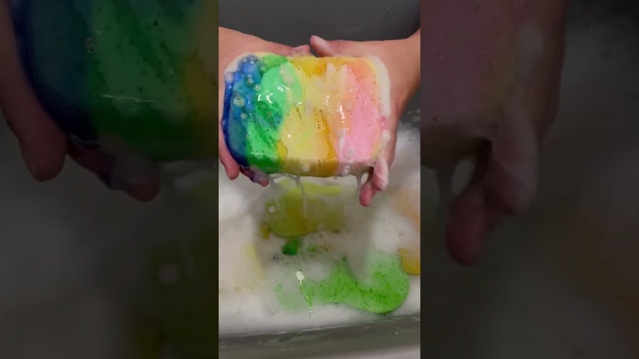 Rainbow squeezes with EXTREME suds part 1 | #spongeasmr 