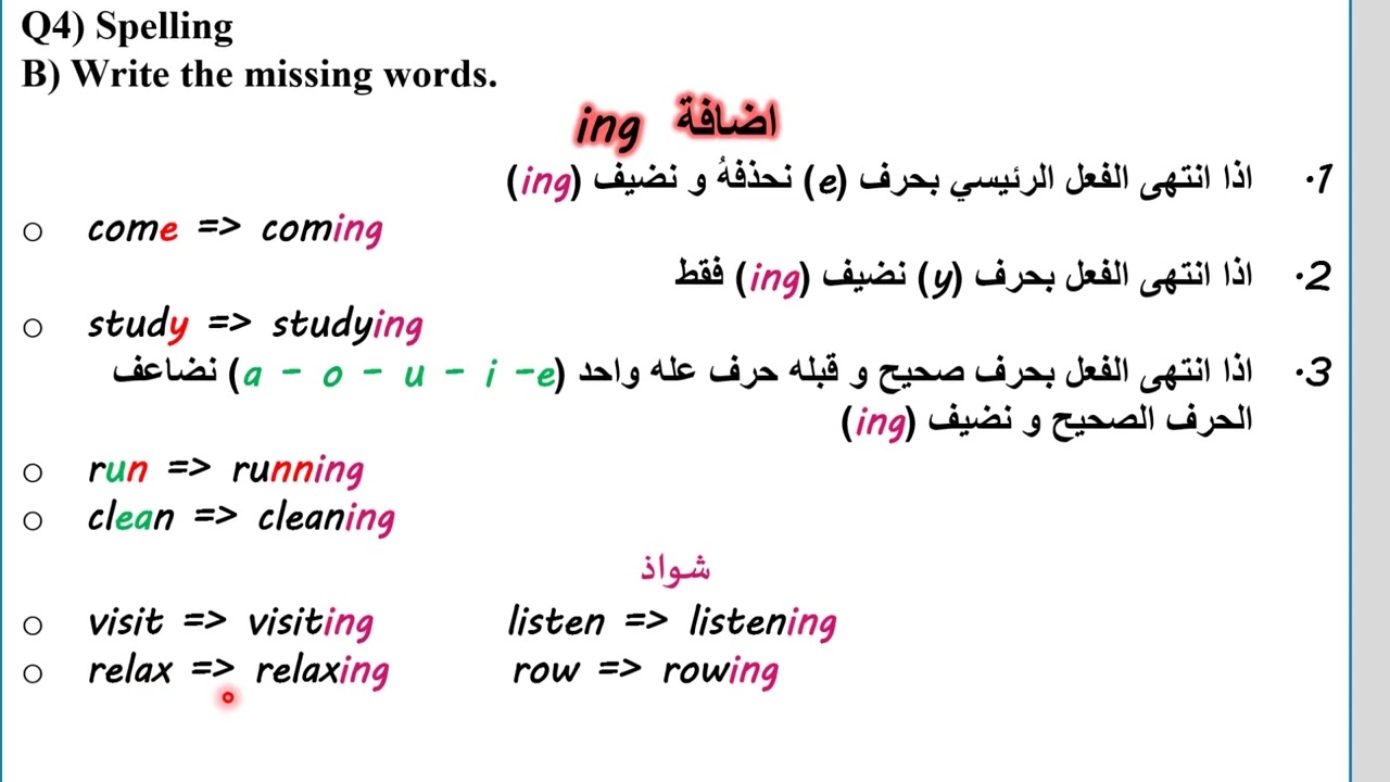 اضافة ing الاملاء Q4)B