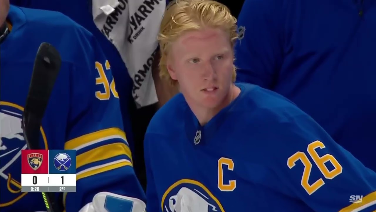 Brad Marchand breaks Rasmus Dahlin's helmet after he Instigates a fight
