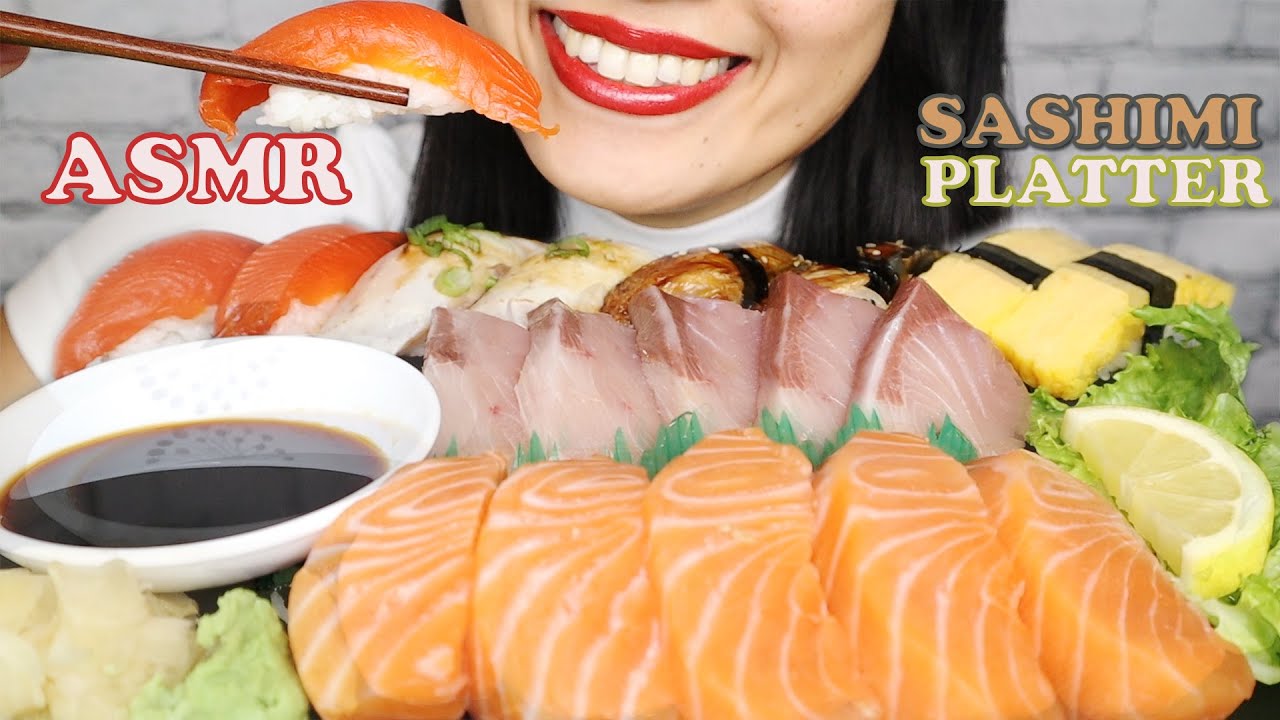 ASMR SASHIMI & SUSHI PLATTER (EATING SOUNDS, NO TALKING) - EM ASMR