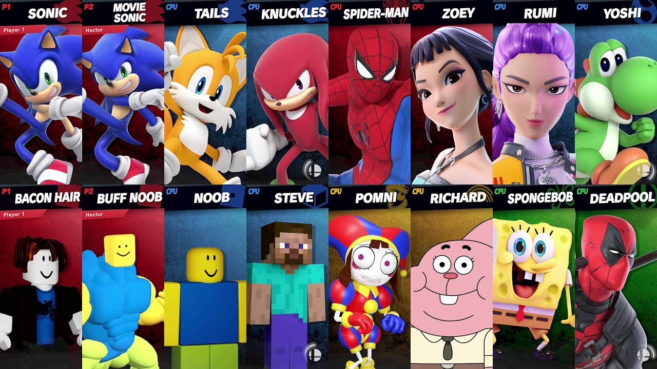 Sonic vs Spider-Man vs SpongeBob vs Steve vs Rumi vs Roblox vs Minecraft vs Fortnite | Super Smash