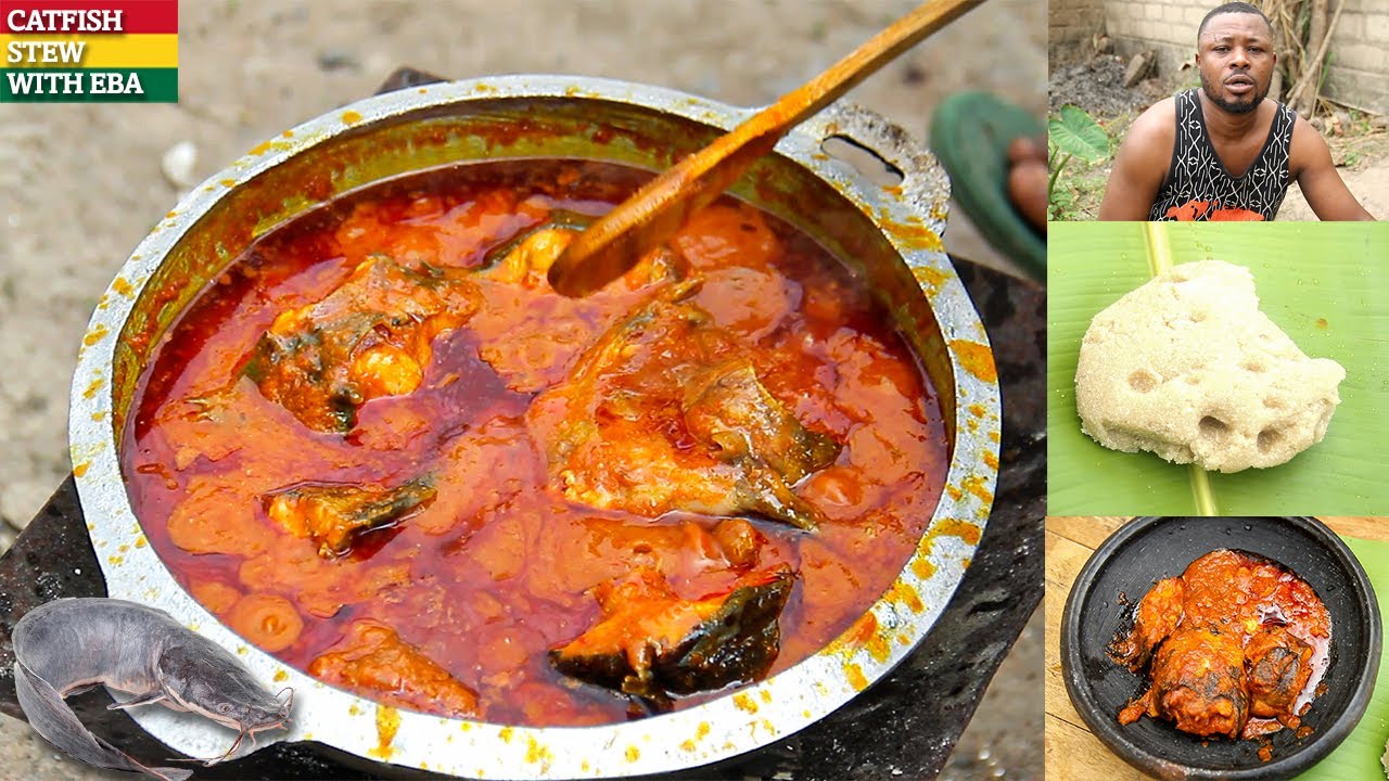 Delicious Ghana CATFISH STEW with Eba || One Pot Catfish Stew Recipe