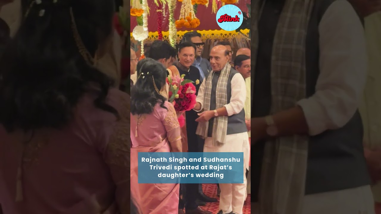 Rajnath Singh and Sudhanshu Trivedi spotted at Rajat Sharma&rsquo;s daughter&rsquo;s wedding