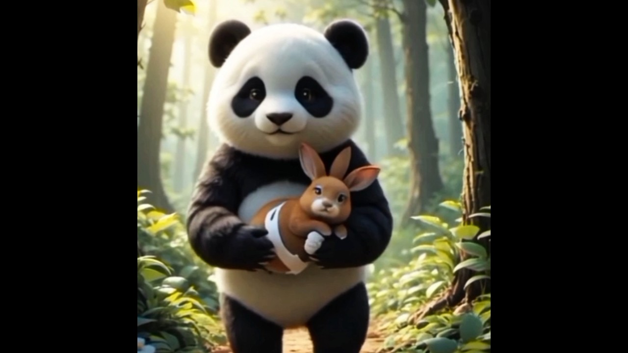 panda saves an injured bunny from drowning 🐼🐇 #ai #cute #story #panda #bunny #shorts
