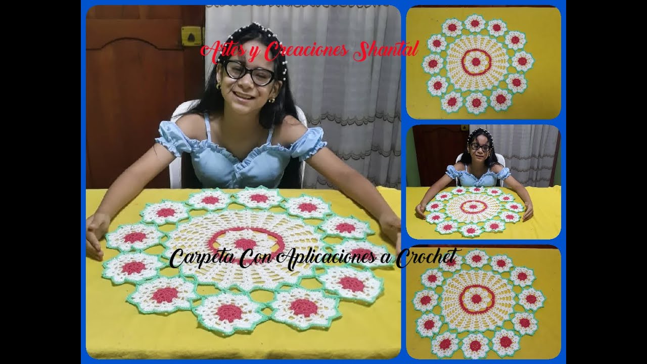 Carpeta/Tapete Con Aplicaciones a Crochet.