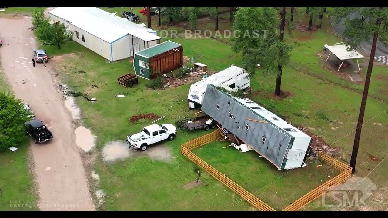 5-5-2022 Mount Enterprise, TX Tornado hits RV park injuring two- Drone damage