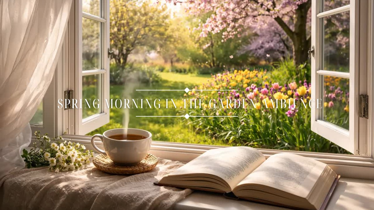 Morning in the Garden | Cozy Window View with Birds & Acoustic Guitar – 3 Hours 4K