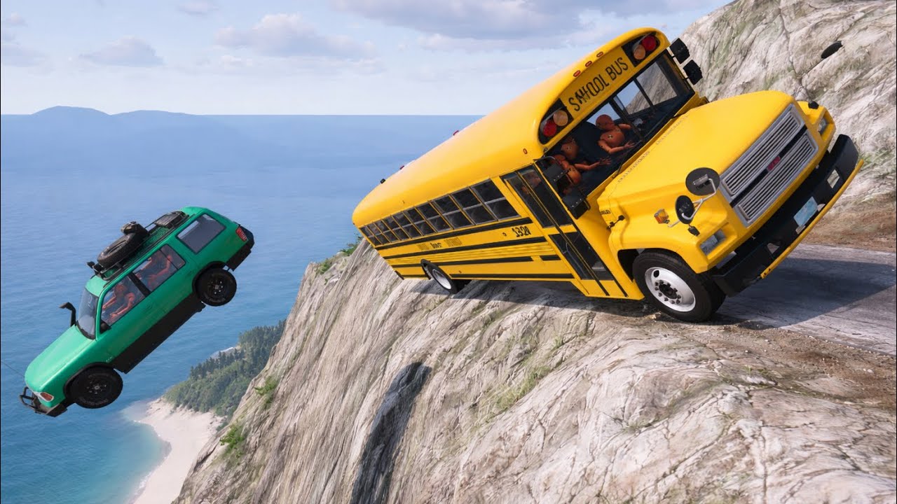School Bus on Dangerous Cliff Roads 😱| BeamNG.drive#204 