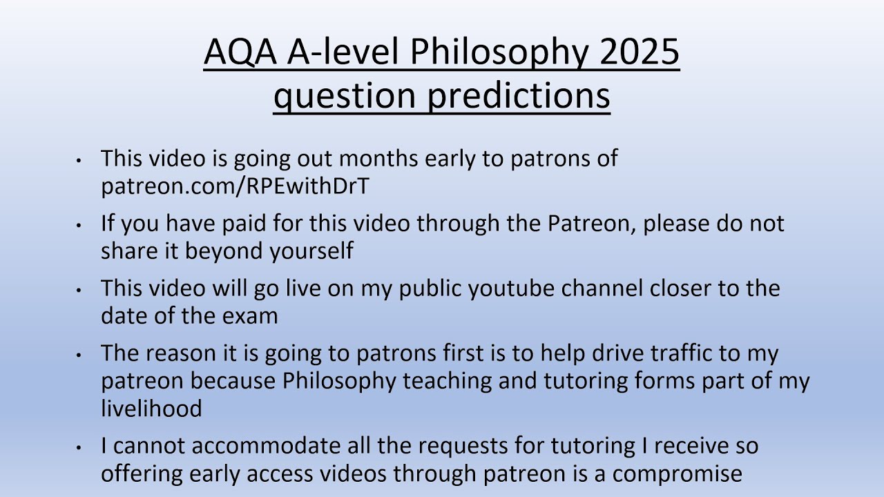 Question predictions for AQA A level Philosophy PAPER 2 Summer 2025