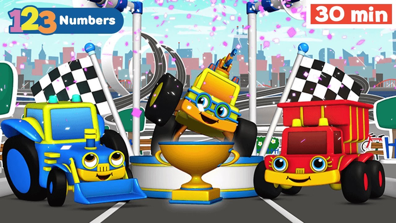 123 RACE! | Learn numbers for kids | Numbers Song | Counting 1 to 10 | Vehicles & Games for Kids