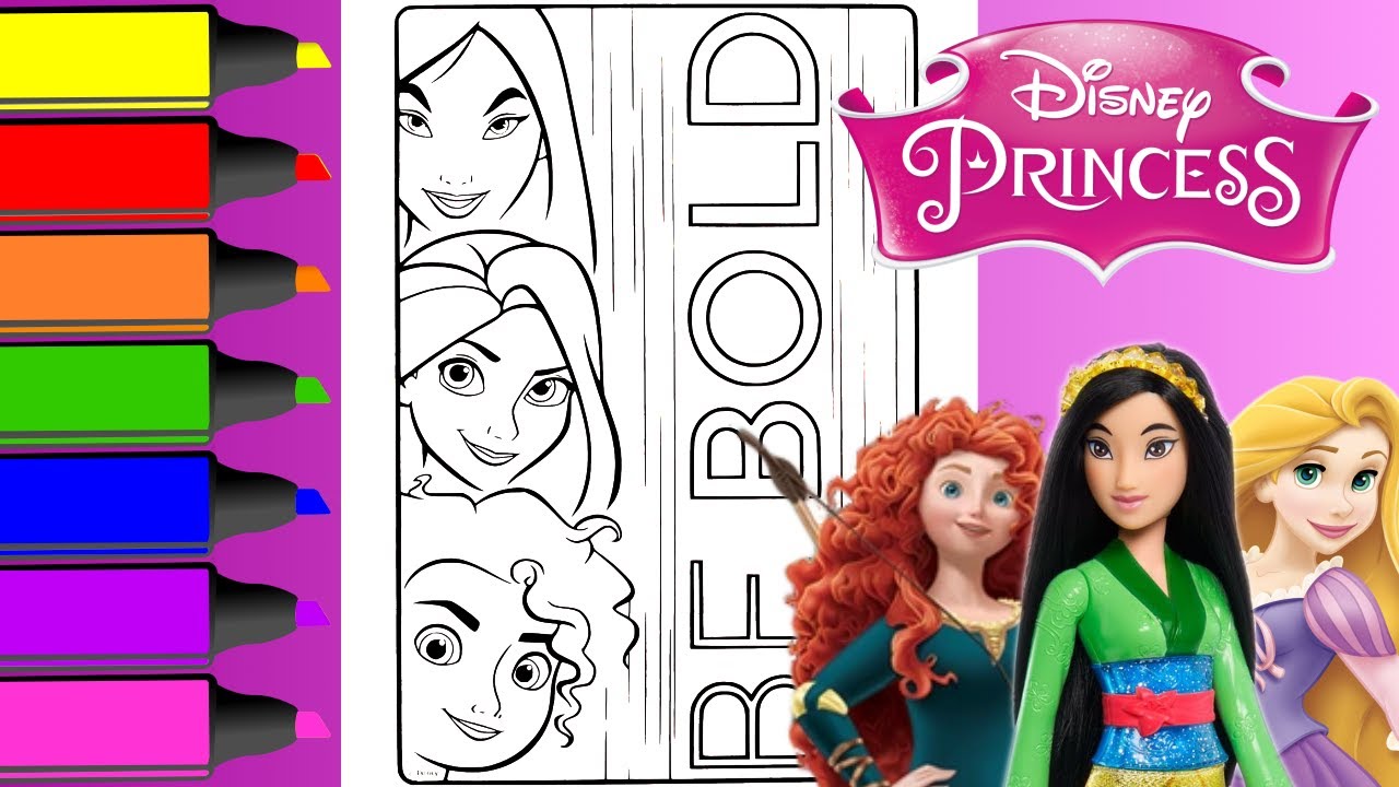 Coloring Disney Princesses Mulan, Rapunzel, And Merida! | Disney Princess Coloring Page