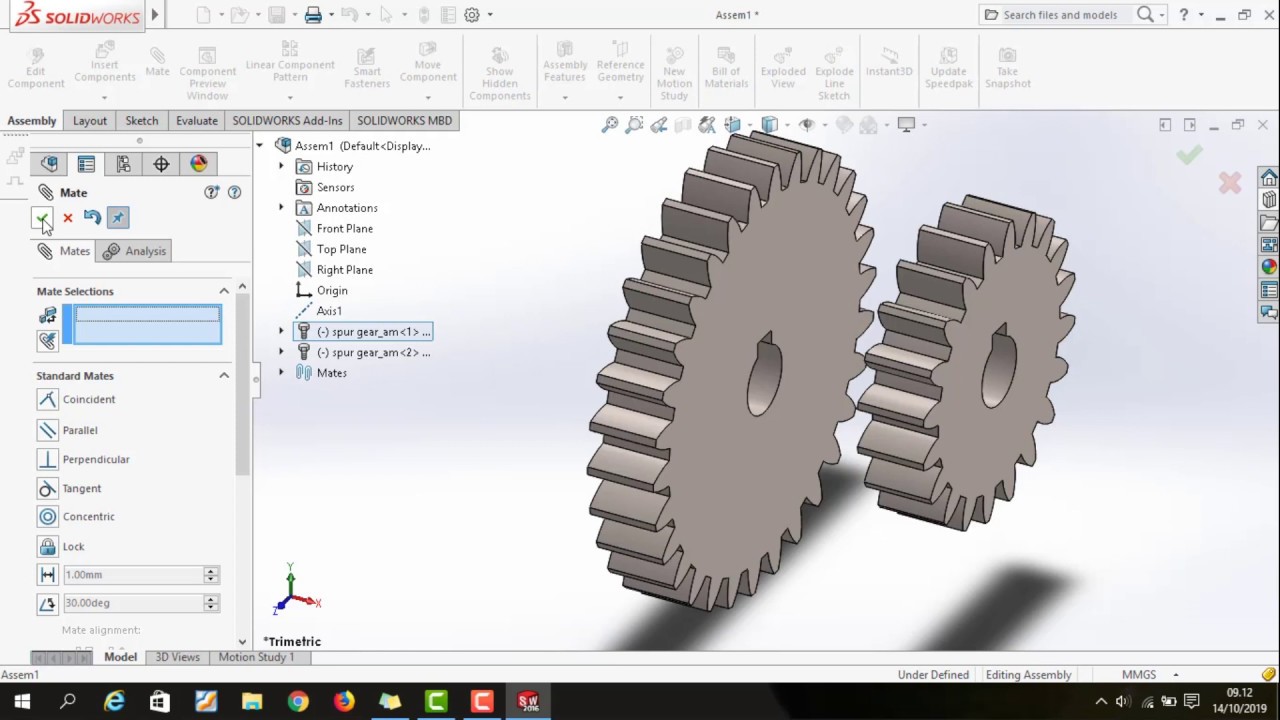 Tutorial for creating a Spurs Gear animation (design library) using the Solidworks 2016 application