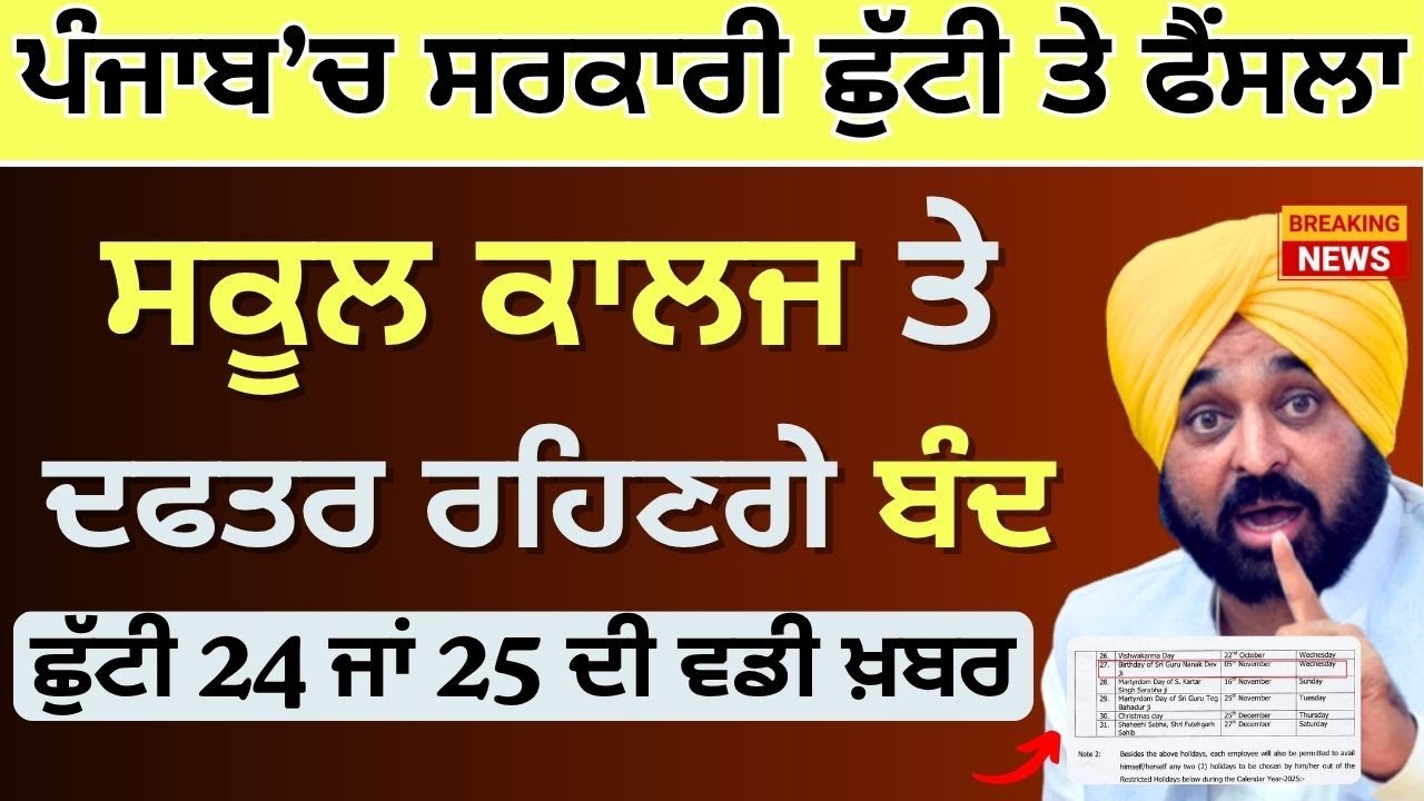 Punjab School Holiday Alert | Punjab School Holiday | School College Closed Holiday on 25th November