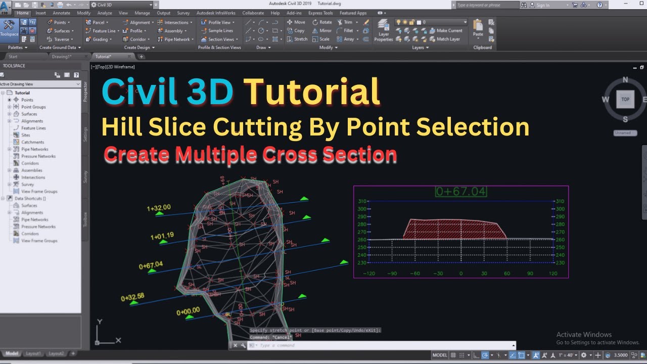 Civil 3D Tutorial: Computing Hill Cut Quantity by Slicing Simple Line Point Selection With Sections