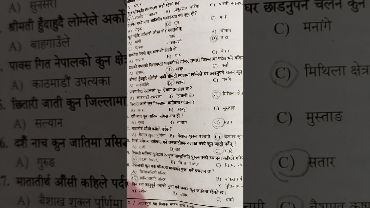 नेपाली समाज बनाेट, प्रथा  ,र मुल्य  मन्नयता बाट केही वस्तुगत प्रस्नोतर हरु